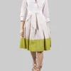 ABITO CHEMISIER ELENA BEIGE E LIME CON CINTURA IN VITA