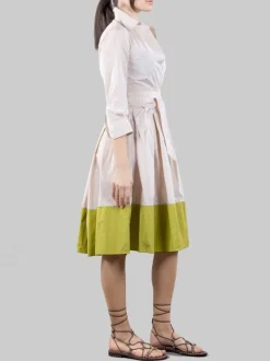 ABITO CHEMISIER ELENA BEIGE E LIME CON CINTURA IN VITA