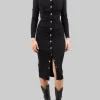ABITO LONGUETTE NERO ADERENTE IN LANA STRETCH A COSTINE