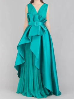 ABITO LUNGO IN MIKADO E CHIFFON