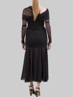 ABITO LUNGO NERO IN TULLE ELASTICIZZATO