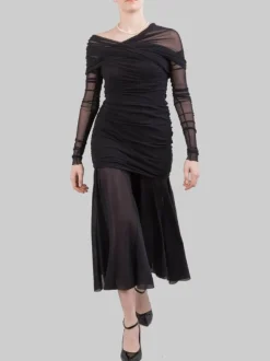ABITO LUNGO NERO IN TULLE ELASTICIZZATO
