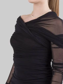 ABITO LUNGO NERO IN TULLE ELASTICIZZATO