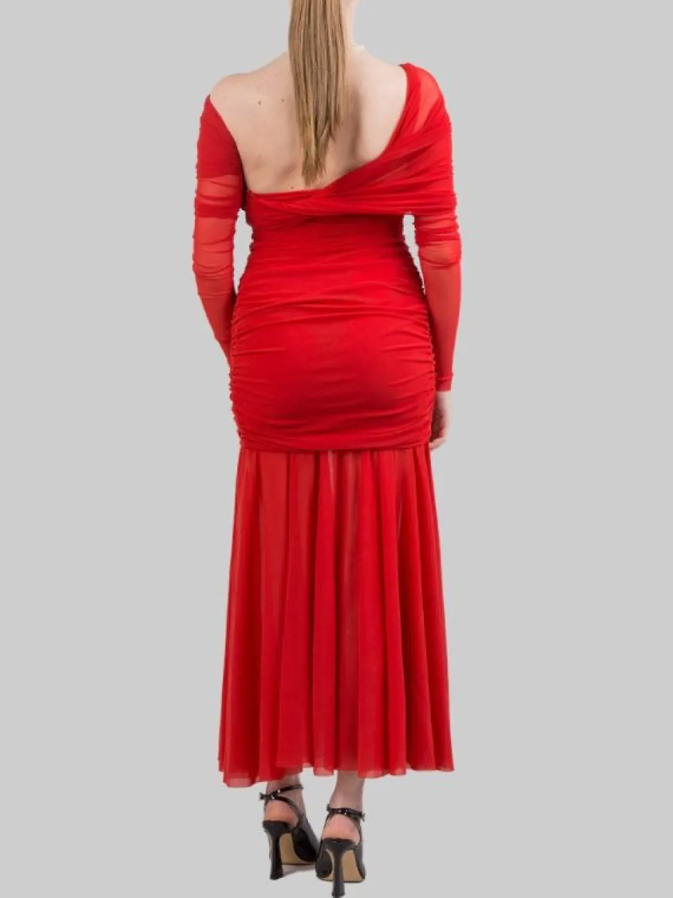 ABITO LUNGO ROSSO IN TULLE ELASTICIZZATO