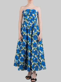 ABITO MIDI BUSTIER SENZA MANICHE A FANTASIA ROSE BLU