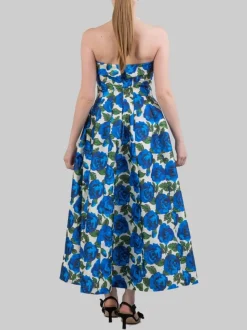 ABITO MIDI BUSTIER SENZA MANICHE A FANTASIA ROSE BLU