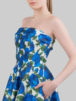 ABITO MIDI BUSTIER SENZA MANICHE A FANTASIA ROSE BLU
