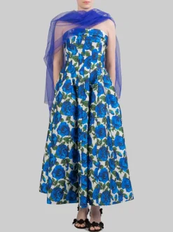 ABITO MIDI BUSTIER SENZA MANICHE A FANTASIA ROSE BLU