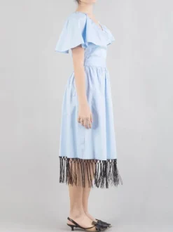 ABITO MIDI IN COTONE INCROCIATO CON FRANGE