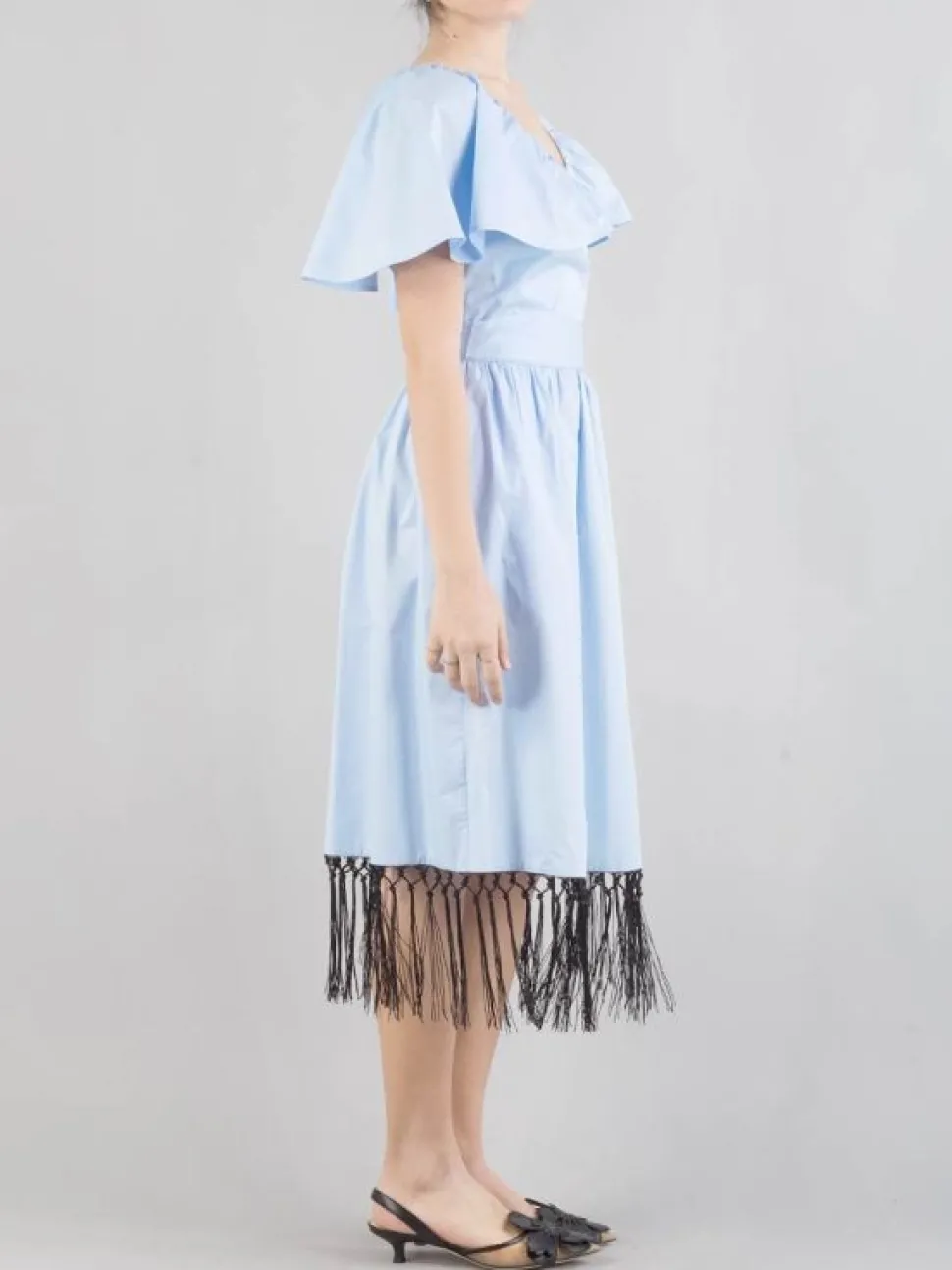 ABITO MIDI IN COTONE INCROCIATO CON FRANGE