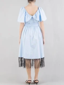 ABITO MIDI IN COTONE INCROCIATO CON FRANGE