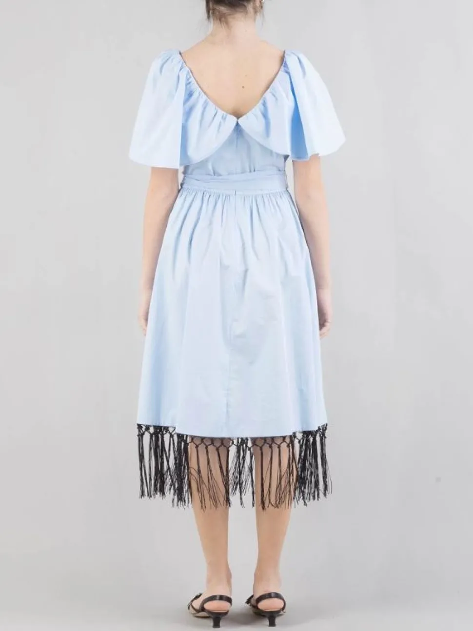 ABITO MIDI IN COTONE INCROCIATO CON FRANGE