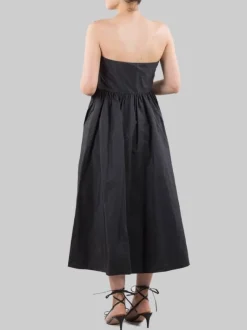 ABITO MIDI NERO SENZA MANICHE IN TAFFETAS CROCCANTE CON FIOCCO ANTERIORE