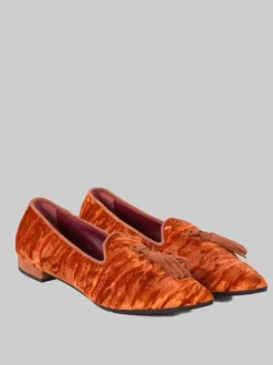 BALLERINE IN VELOUR ARANCIO CON NAPPINE