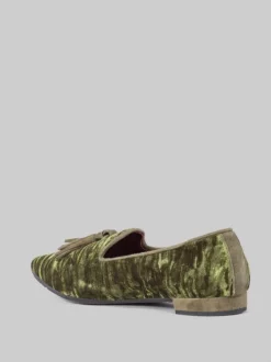 BALLERINE IN VELOUR VERDE CON NAPPINE