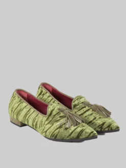 BALLERINE IN VELOUR VERDE CON NAPPINE