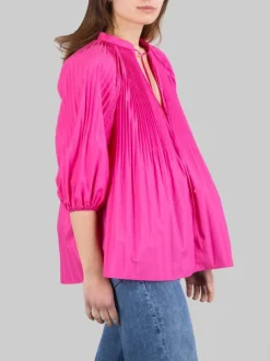 BLUSA ROSA SCURO IN POPELINE DI COTONE PLISSÉ
