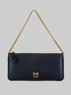 BORSA HORIZONTAL FLAT IN PELLE LISCIA NERA CON TRACOLLINA