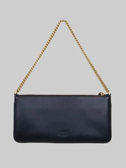 BORSA HORIZONTAL FLAT IN PELLE LISCIA NERA CON TRACOLLINA