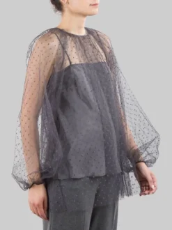 CAMICIA BLUSA REALIZZA IN TULLE POINT D'ESPRIT GRIGIO SMOKE