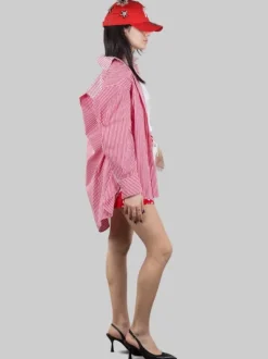 CAMICIA LUNGA OVERSIZE IN POPELINE A RIGHE BIANCHE E ROSSE
