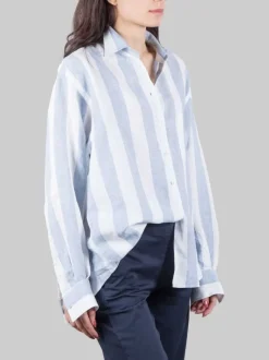 CAMICIA OVERSIZE IN LINO A RIGHE BIANCA E CELESTE