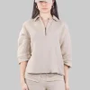 CAMICIA POLO SABBIA IN MORBIDO TESSUTO LINO E VISCOSA CON FRANGE