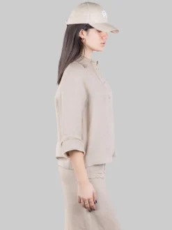 CAMICIA POLO SABBIA IN MORBIDO TESSUTO LINO E VISCOSA CON FRANGE