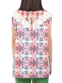 CAMICIA SENZA MANICHE A FANTASIA CON PIZZO E FRANGE