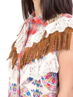 CAMICIA SENZA MANICHE A FANTASIA CON PIZZO E FRANGE