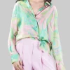 CAMICIA SMORZARE OVERSIZE A FANTASIA SU FONDO VERDE