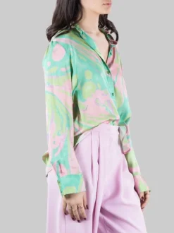 CAMICIA SMORZARE OVERSIZE A FANTASIA SU FONDO VERDE