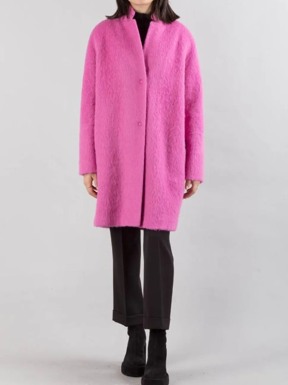 CAPPOTTINO MEDIA LUNGHEZZA OVERSIZE FUCSIA MONOPETTO