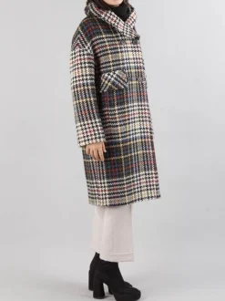 CAPPOTTO DOPPIOPETTO OVER A FANTASIA MULTICOLORE CON CAPPUCCIO