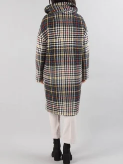 CAPPOTTO DOPPIOPETTO OVER A FANTASIA MULTICOLORE CON CAPPUCCIO