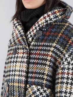 CAPPOTTO DOPPIOPETTO OVER A FANTASIA MULTICOLORE CON CAPPUCCIO