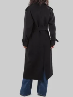 CAPPOTTO LUNGO TESTO IN PANNO DI LANA NERO CON CINTURA IN VITA