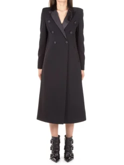 CAPPOTTO NERO VENNY IN TESSUTO TECNICO ELASTICIZZATO DOPPIO PETTO