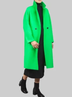 CAPPOTTO OVERSIZE VERDE ACCESO DOPPIOPETTO IN LANA VERGINE PRESSATA