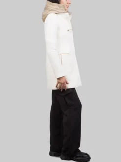 CAPPOTTO TOGGLE IN LANA E TESSUTO TECNICO BIANCO PANNA CON CAPPUCCIO