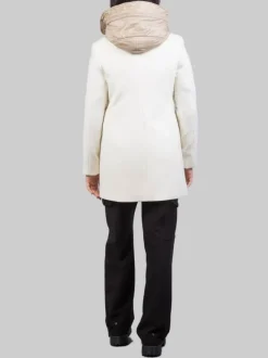 CAPPOTTO TOGGLE IN LANA E TESSUTO TECNICO BIANCO PANNA CON CAPPUCCIO