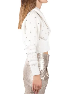 CARDIGAN BIANCO BURRO CORTO MIZZY CON ECOPELLICCIA E PICCOLE SFERE