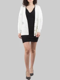 CARDIGAN DAINO IN MORBIDO TESSUTO EFFETTO SPUGNA CON PIETRE E STRASS APPLICATI