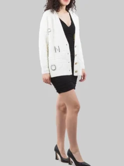 CARDIGAN DAINO IN MORBIDO TESSUTO EFFETTO SPUGNA CON PIETRE E STRASS APPLICATI