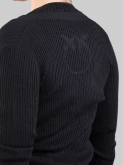 CARDIGAN NERO IN LANA A COSTINE CON LOGO "LOVE BIRDS" IN TRASPARENZA