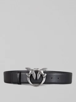 CINTURA LOVE BERRY IN PELLE LISCIA NERA CON FIBBIA LOVE BIRDS