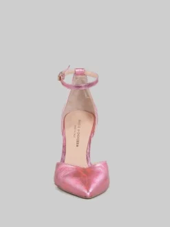 DÉCOLLETÉ IN PELLE LAMINATA FUXIA CON CINTURINO ALLA CAVIGLIA