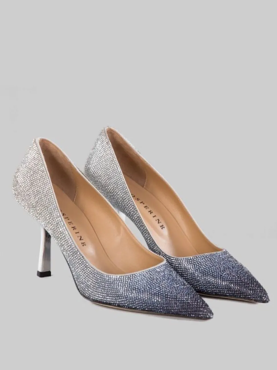 DÉCOLLETÉ IN PELLE RICOPERTA DI STRASS ARGENTO E NERA