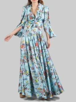 GIACCA CORTA IN TWILL A FANTASIA FLOREALE CON NODO IN VITA