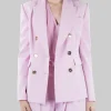 GIACCA GRANATO DOPPIOPETTO IN CREPE ELASTICIZZATO ROSA CON BOTTONI ORO